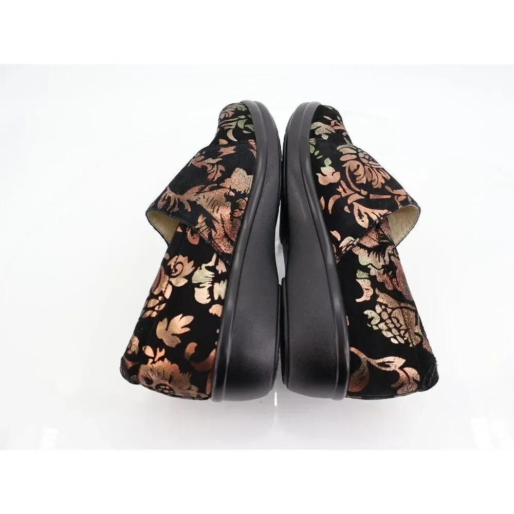 Alegria Women's Lauryn Clog Size 38 8 Slip On Professional Shoe Black Suede Gold